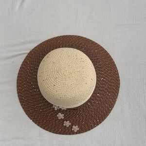 Elegant Two-Tone Straw Hat with Floral Accents